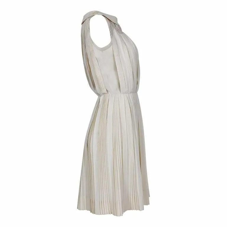 1950s Carlye Cream Cotton Knife Pleat Dress