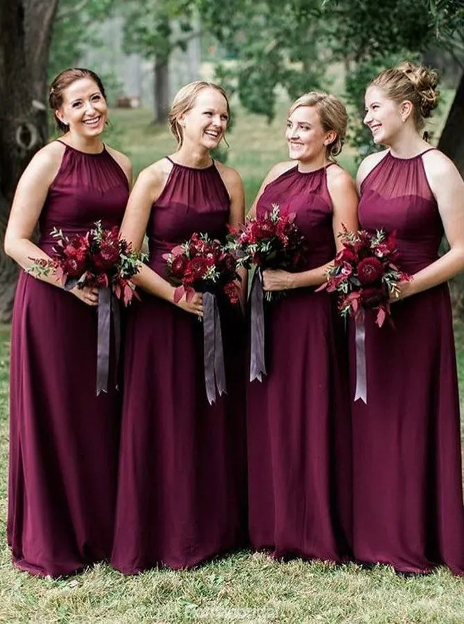 A-Line Floor-Length Halter Sleeveless Simple Long Bridesmaid dresses, BD0522