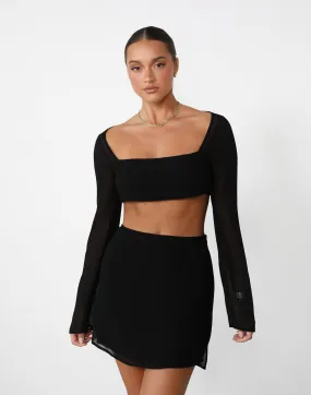 Abby Long Sleeve Crop Top (Black)