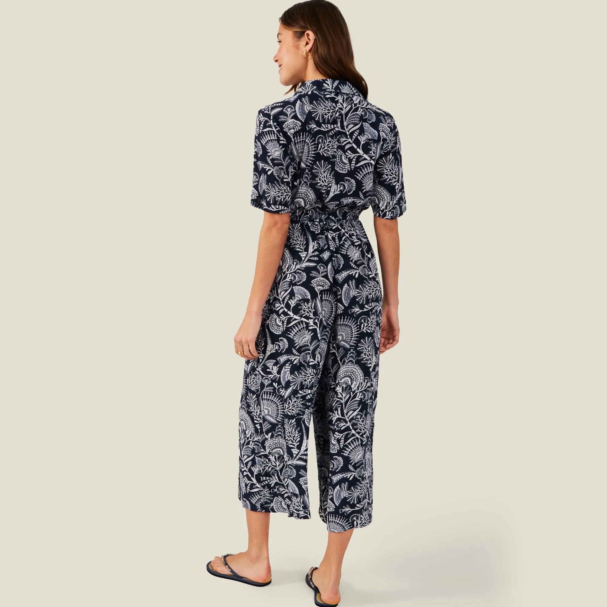 Accessorize London Women's Navy Blue Fan Print Jumpsuit Small