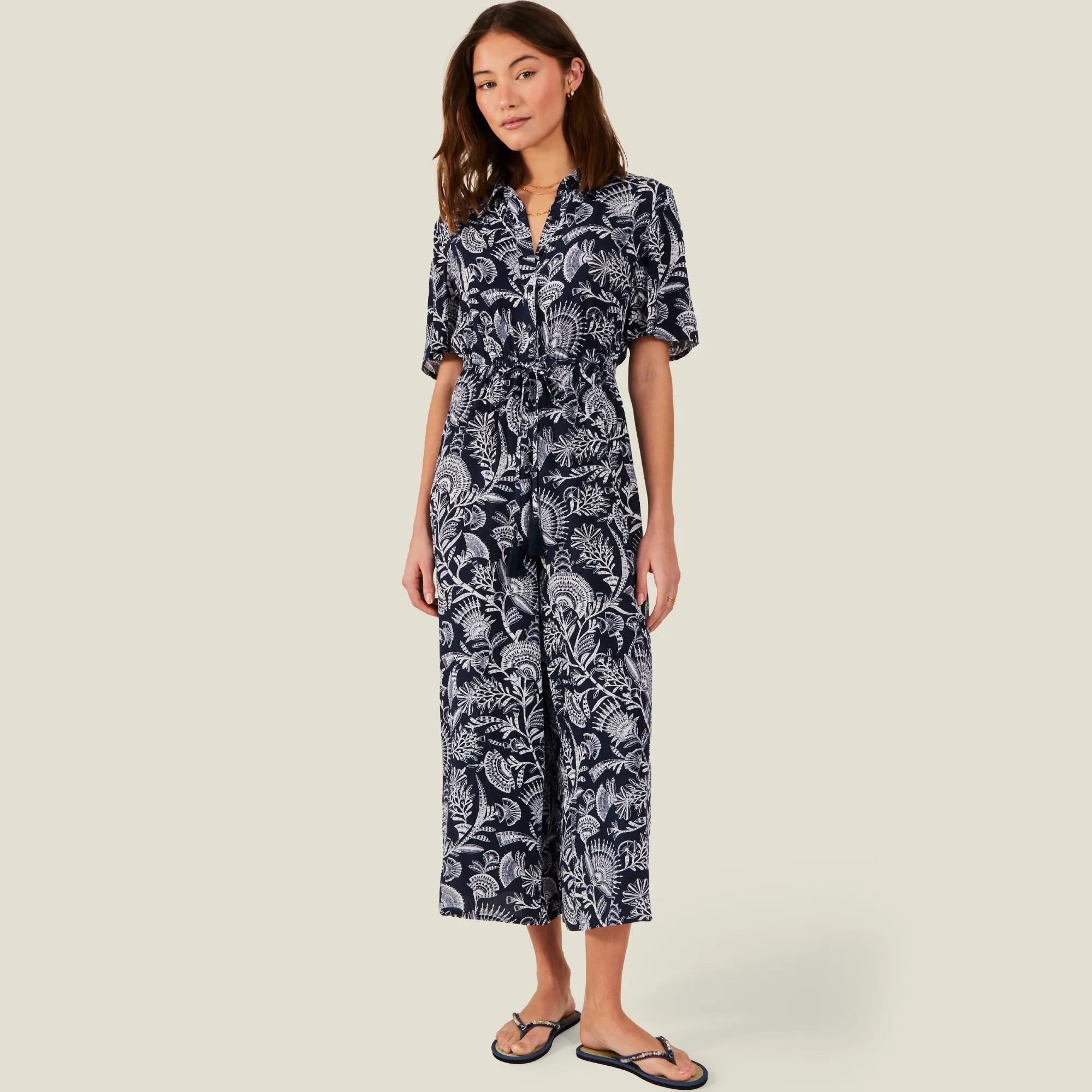 Accessorize London Women's Navy Blue Fan Print Jumpsuit Small