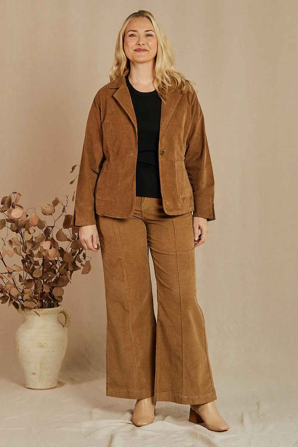 Adrift Relaxed Brushed Cotton Blazer in Camel