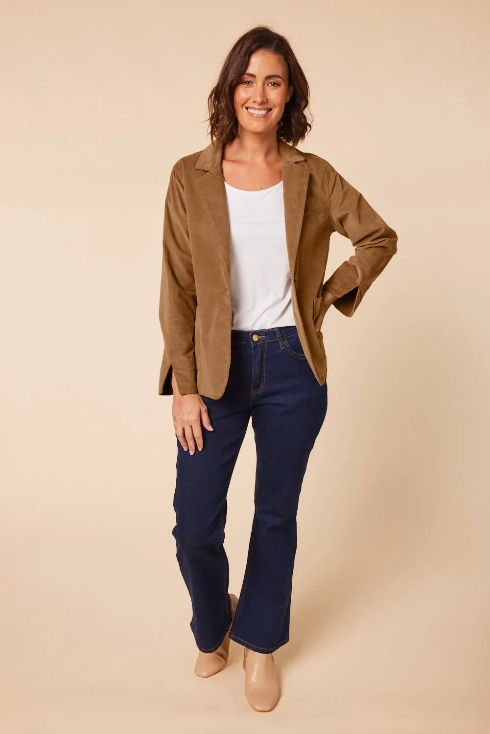 Adrift Relaxed Brushed Cotton Blazer in Camel