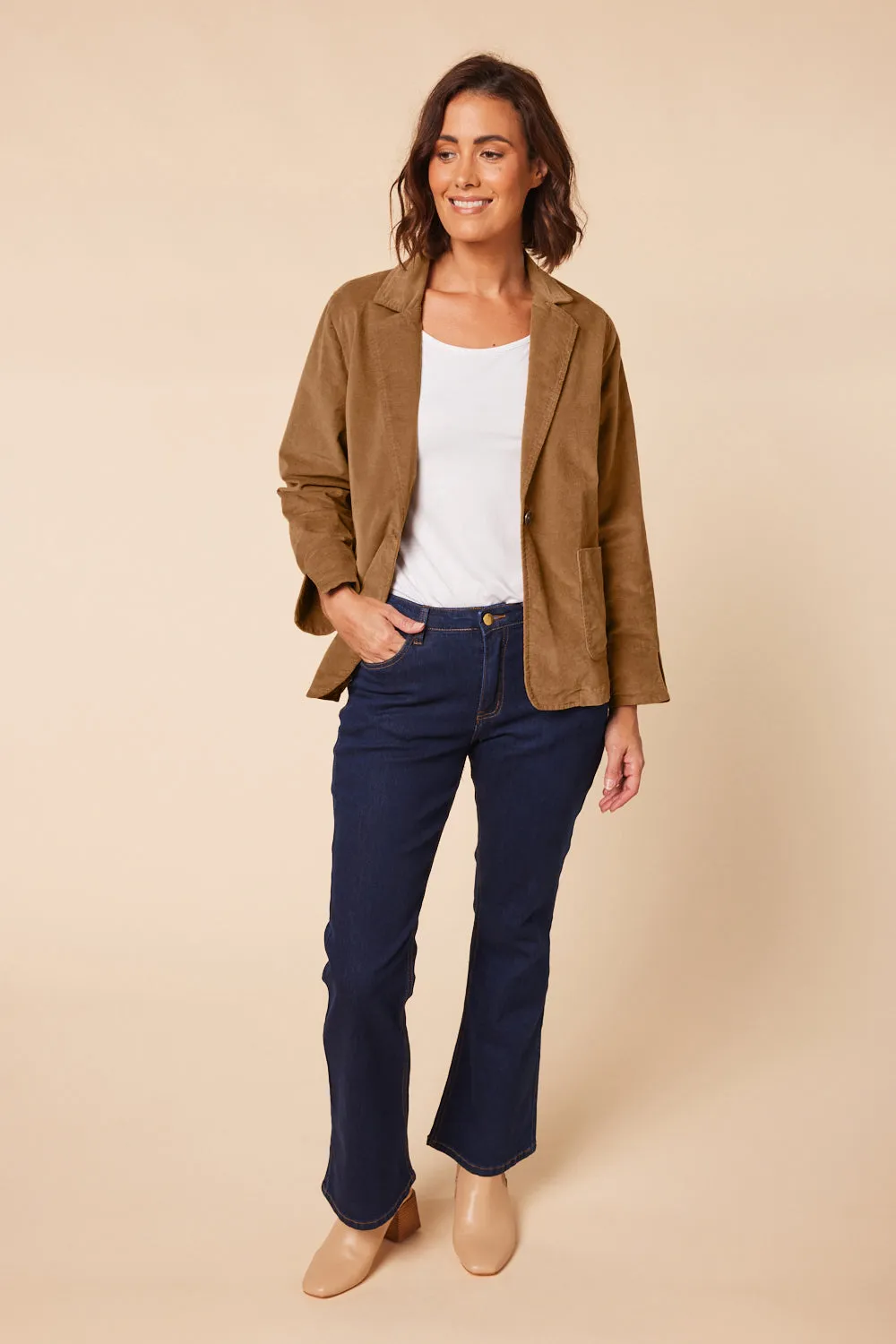 Adrift Relaxed Brushed Cotton Blazer in Camel