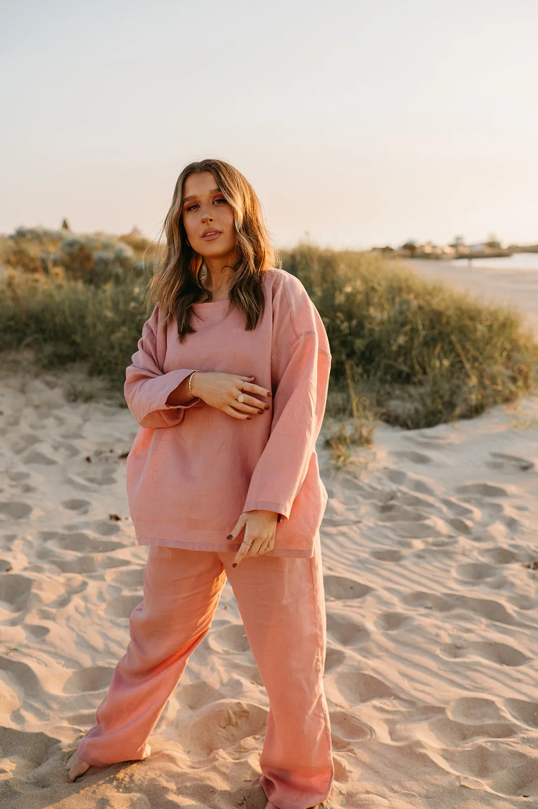 Allegra Linen Top in Old Rose