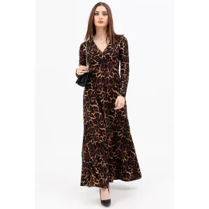 Animal Print Double Breasted Neck Long Dress