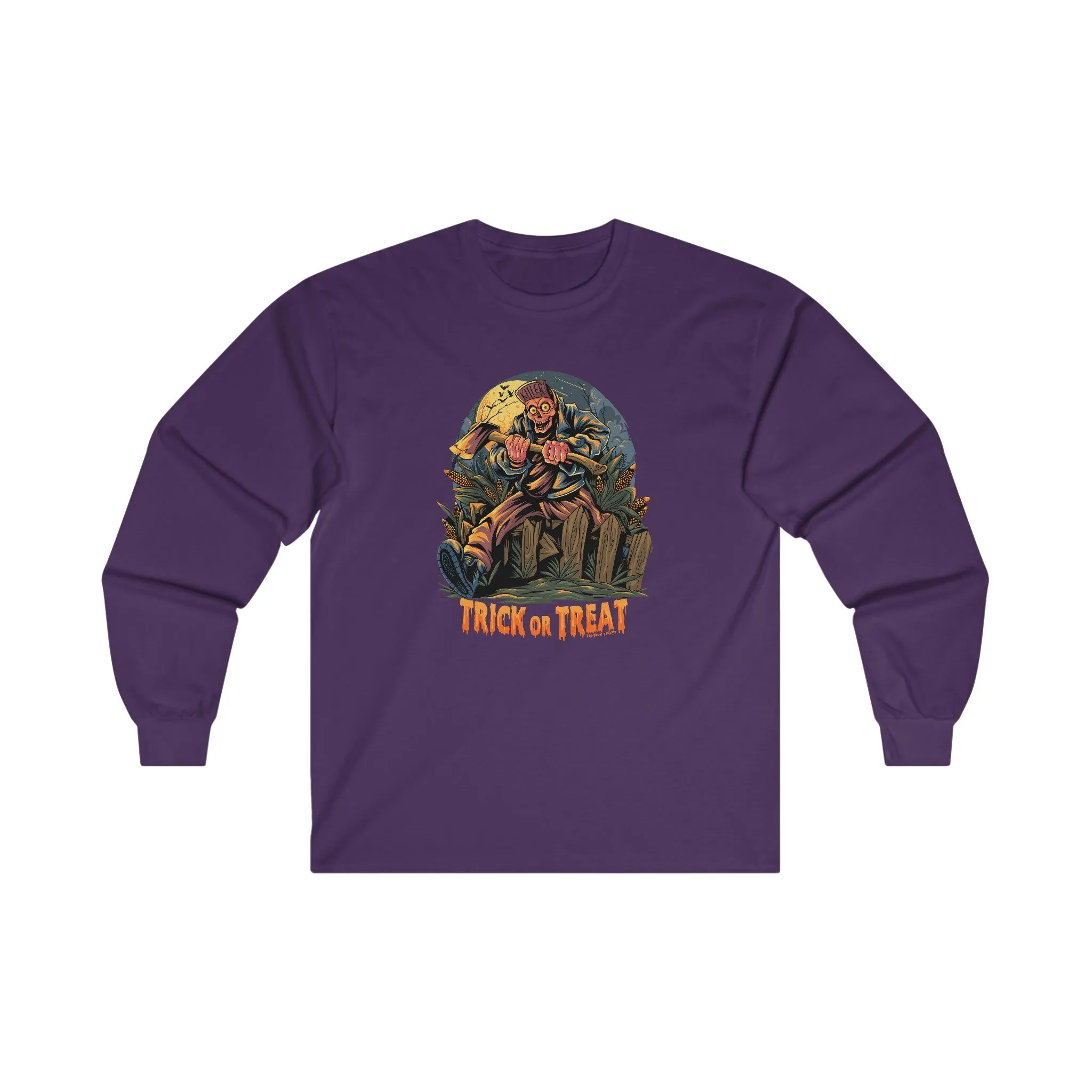 Axe Wielding Zombie Trick or Treat Long Sleeve Tee