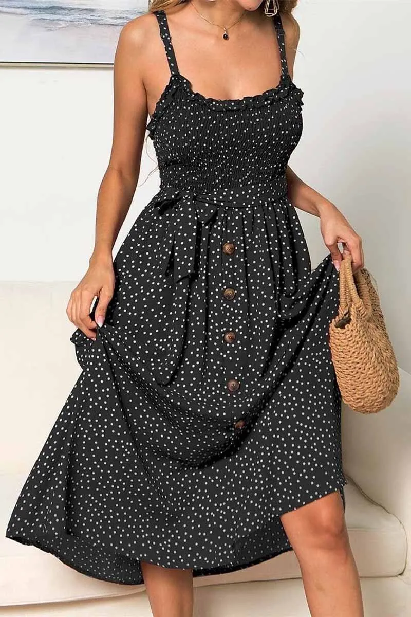 Backless Bandage Dot Design Button Dress