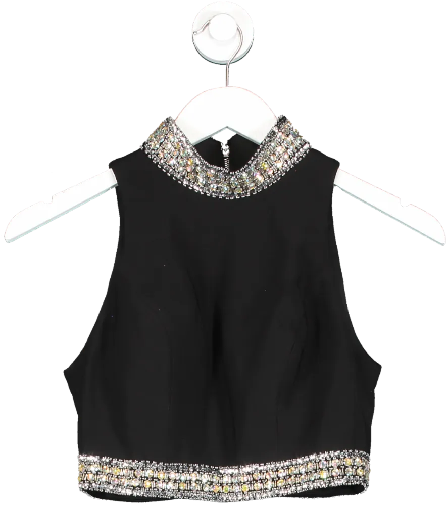 bebe Black Diamante Crop Top UK XS