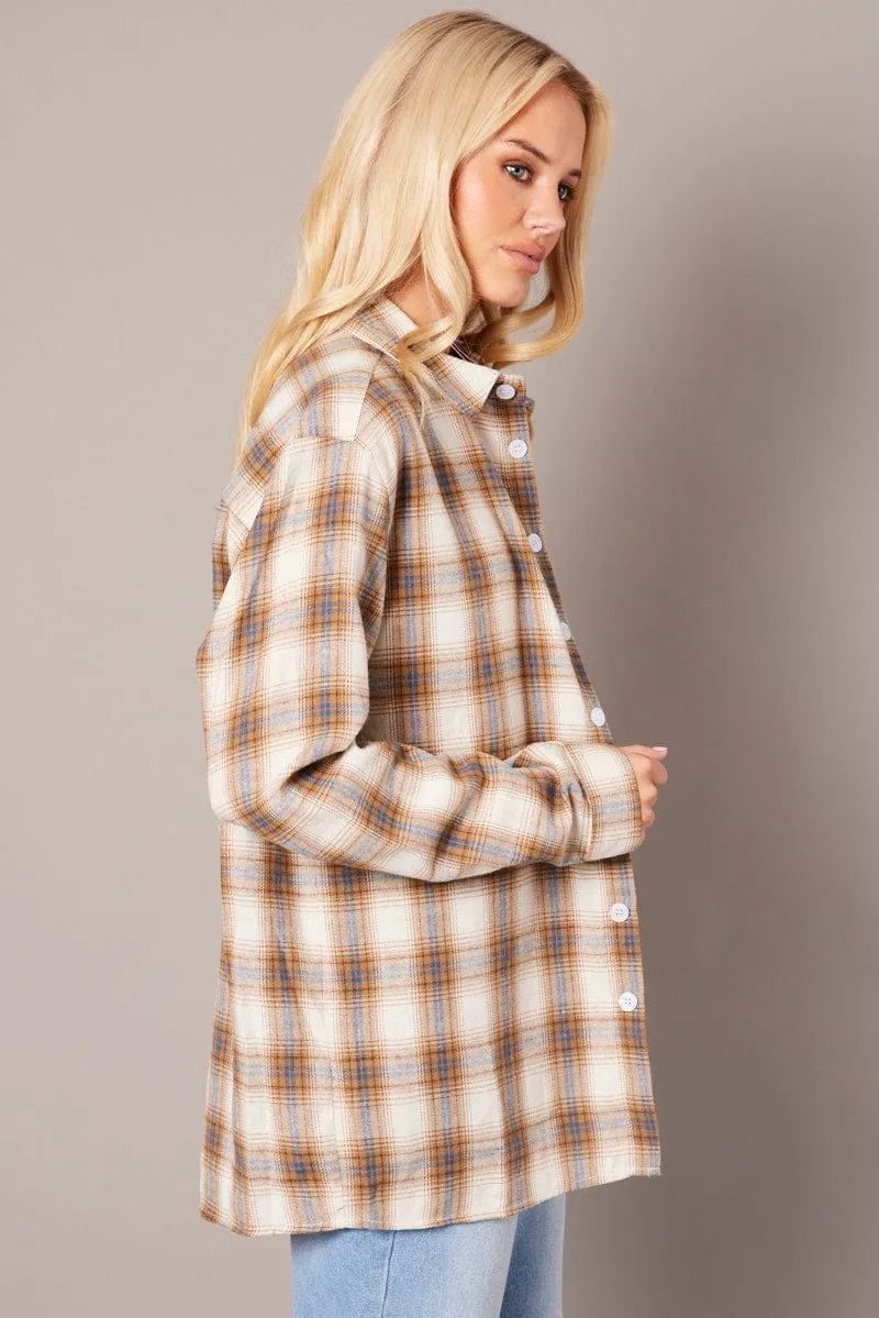 Beige Check Relaxed Shirt Long Sleeve