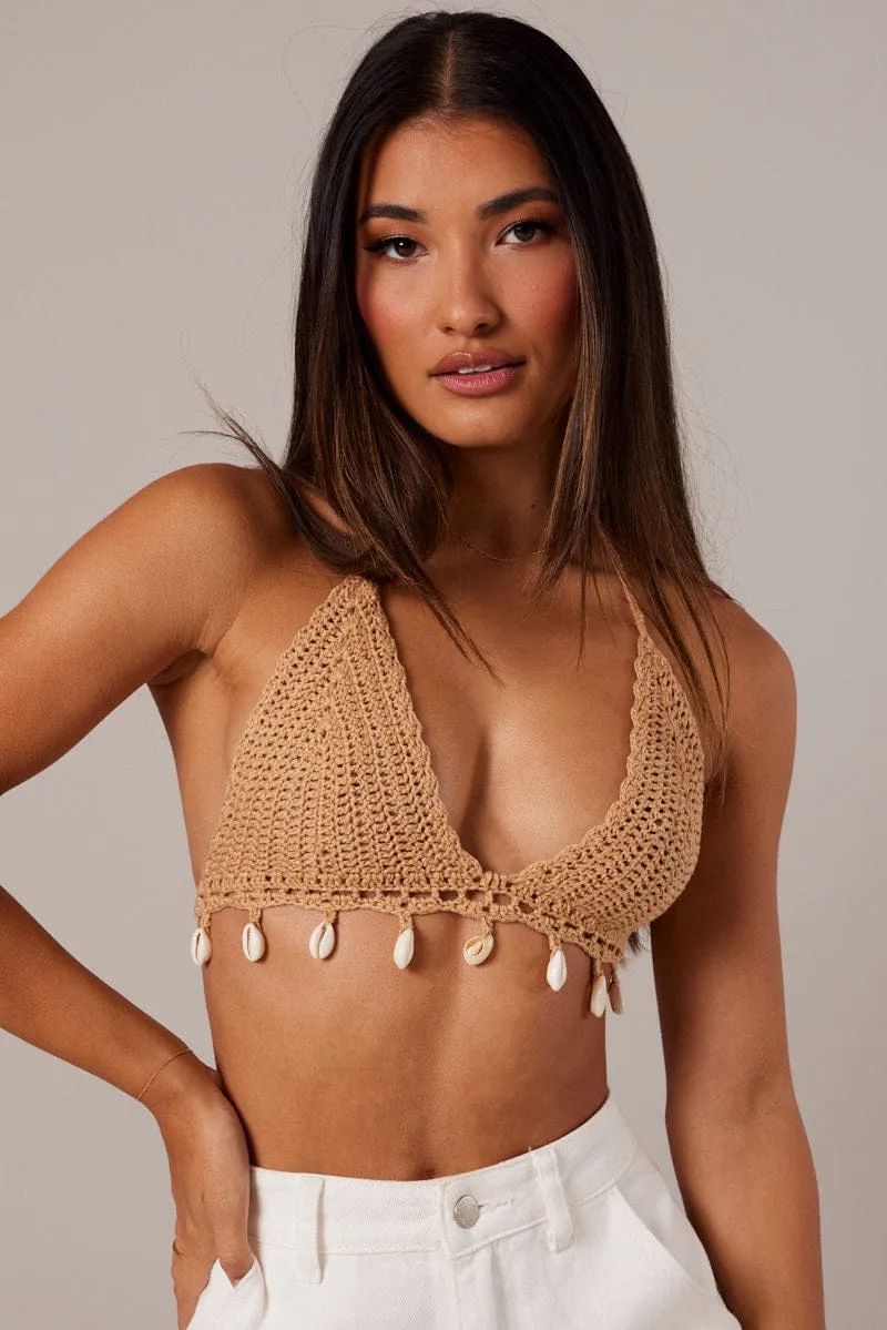 Beige Crochet Bikini Top