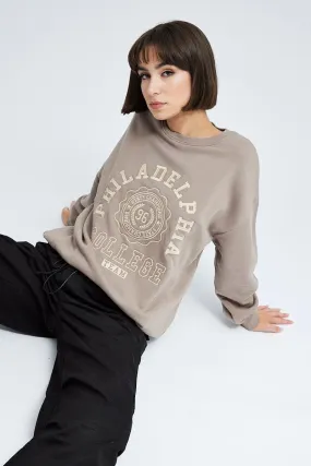 Beige Graphic Tee Long Sleeves