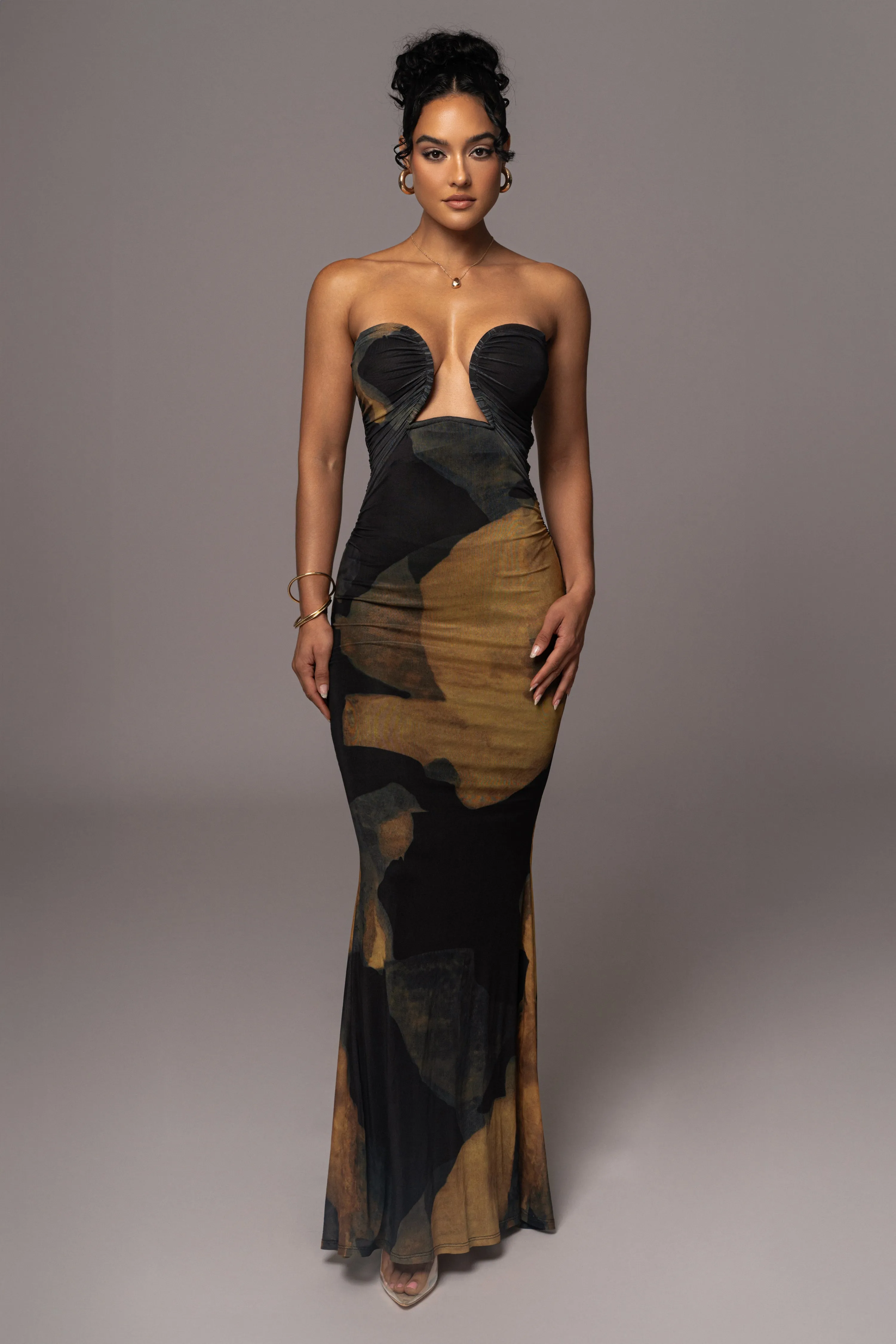 Black Abstract Bethany Strapless Maxi Dress