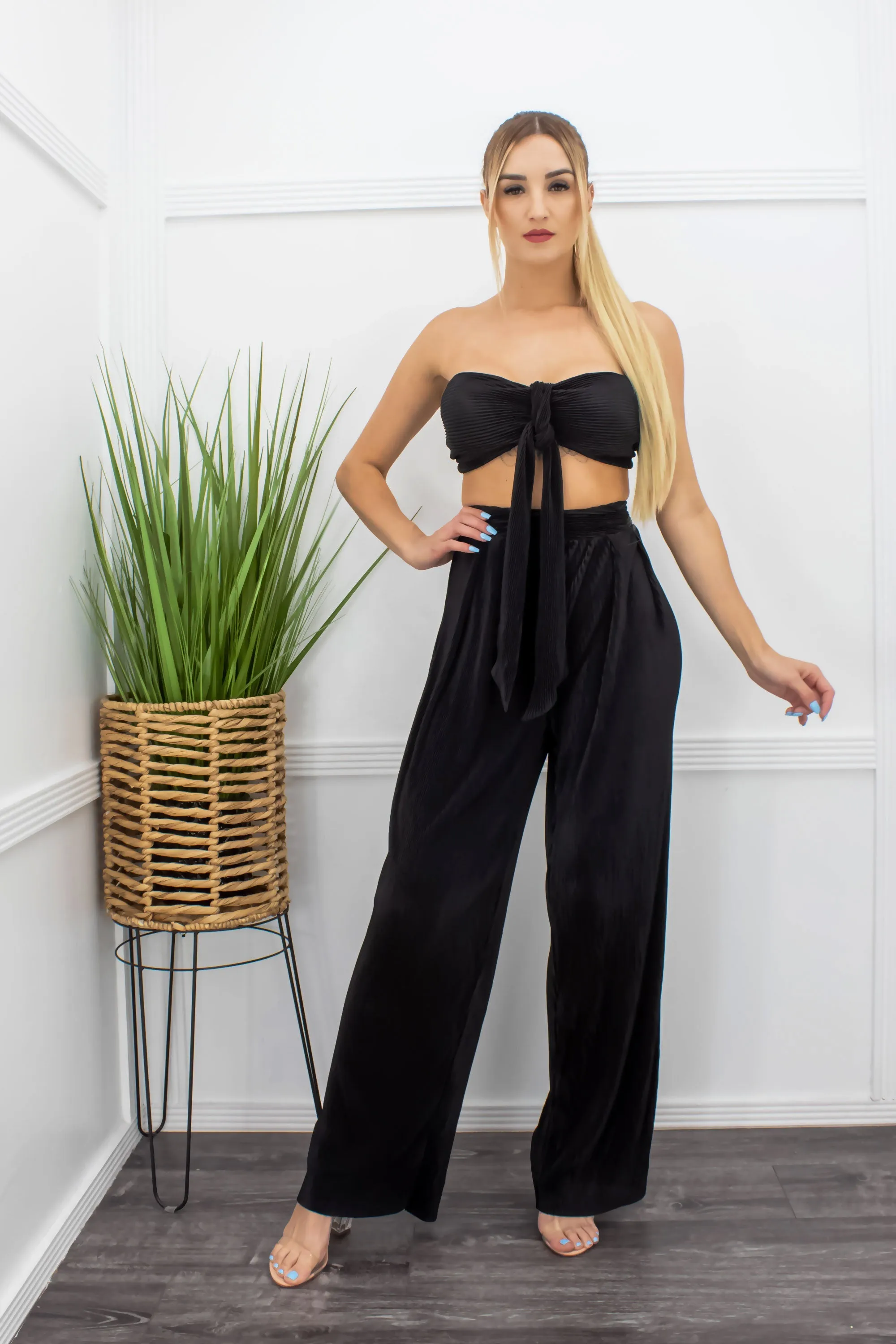 Black Crop Top Pant Set