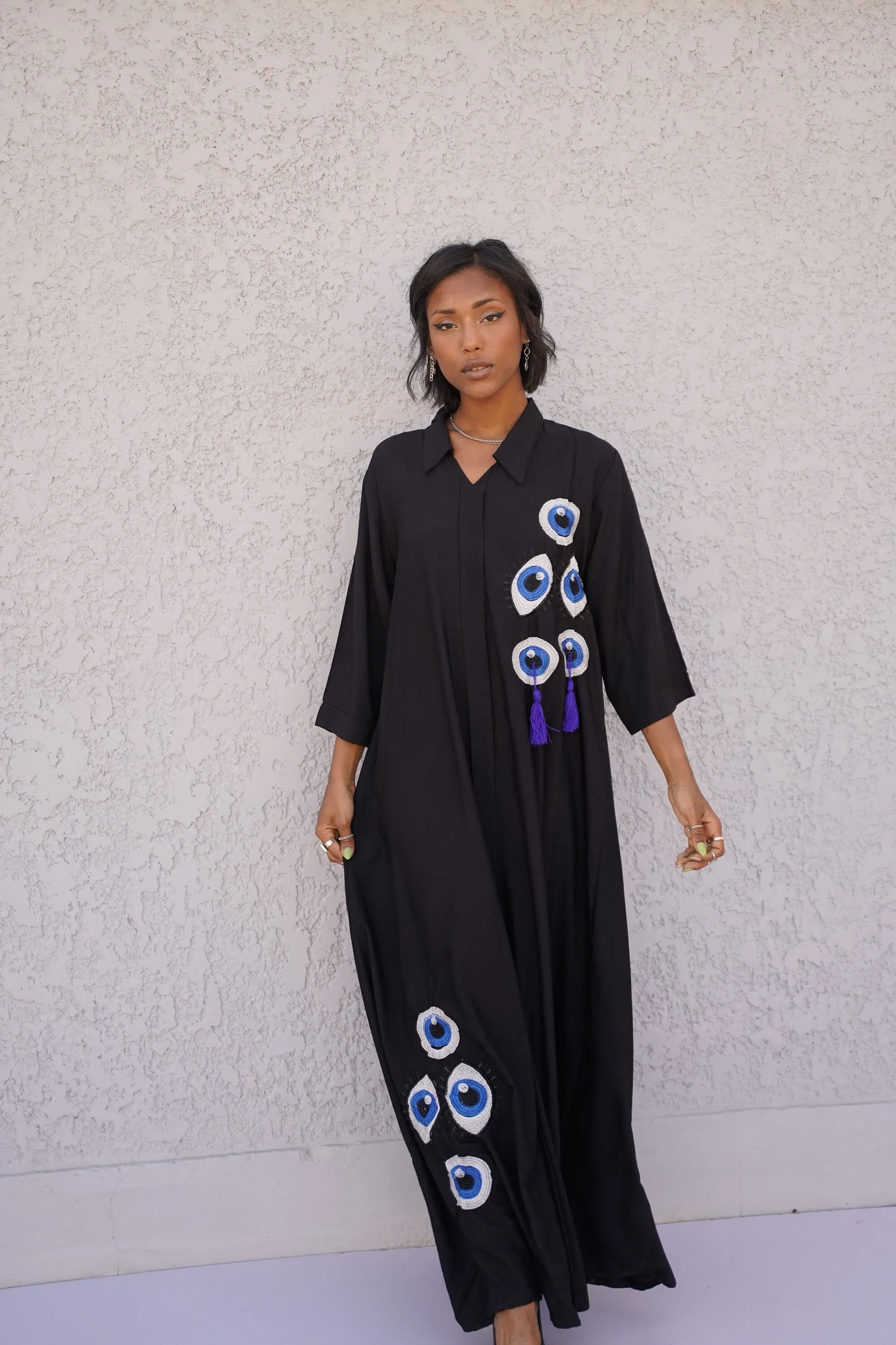 Black eye of horus caftan, embroidered Cotton caftan, African women clothing, Boho caftan dress, caftans for women, Boho summer caftan