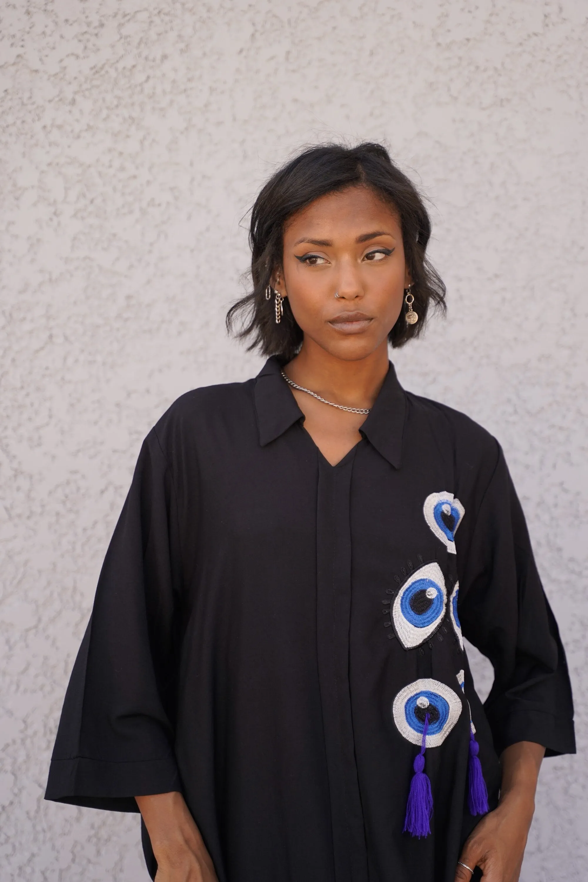 Black eye of horus caftan, embroidered Cotton caftan, African women clothing, Boho caftan dress, caftans for women, Boho summer caftan