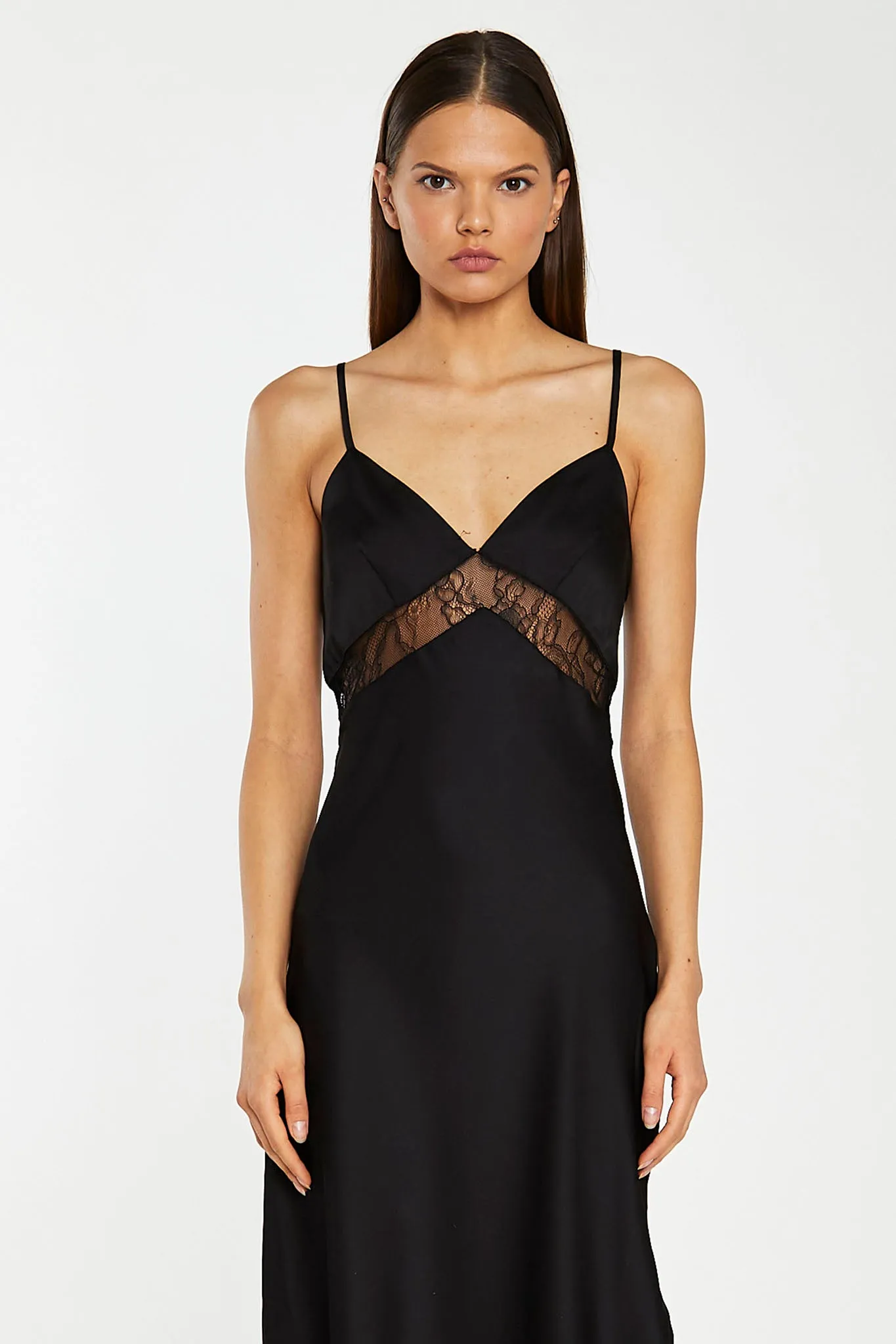 Black Lace Trim Cami Midaxi-Dress