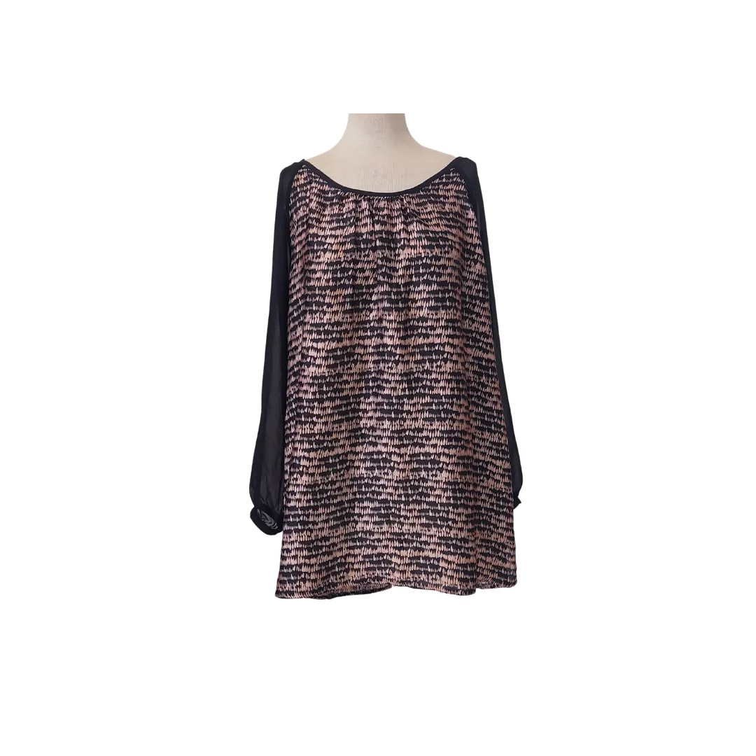 Black Rain Taupe and Black Printed Sheer Sleeves Top | Pre loved |