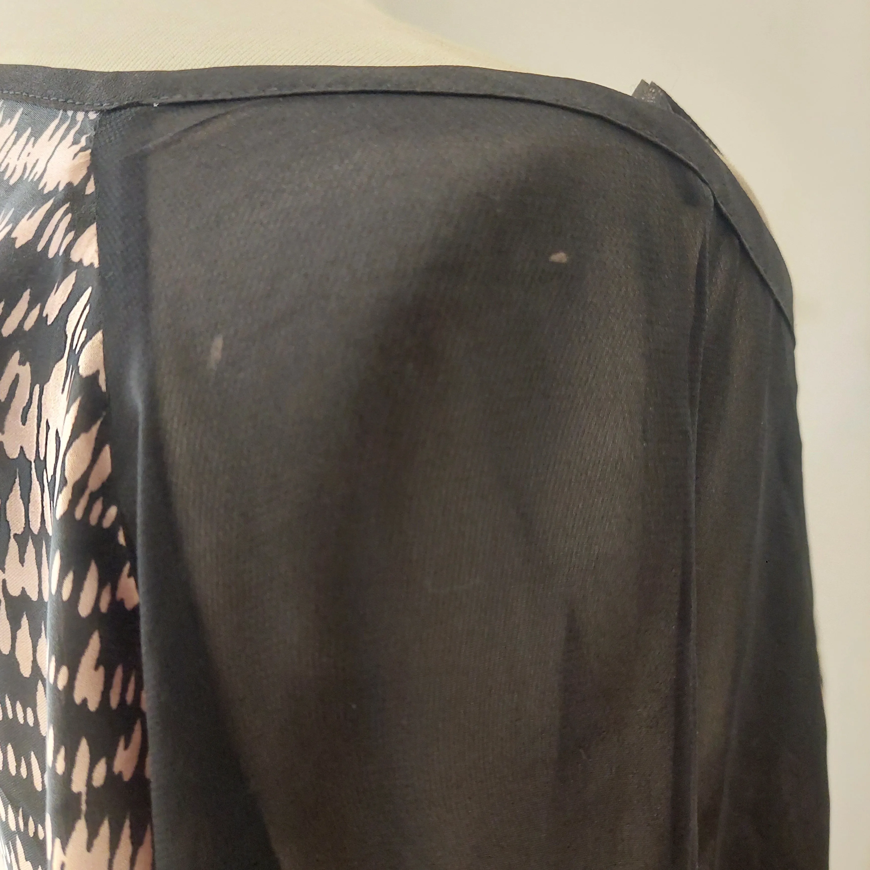 Black Rain Taupe and Black Printed Sheer Sleeves Top | Pre loved |