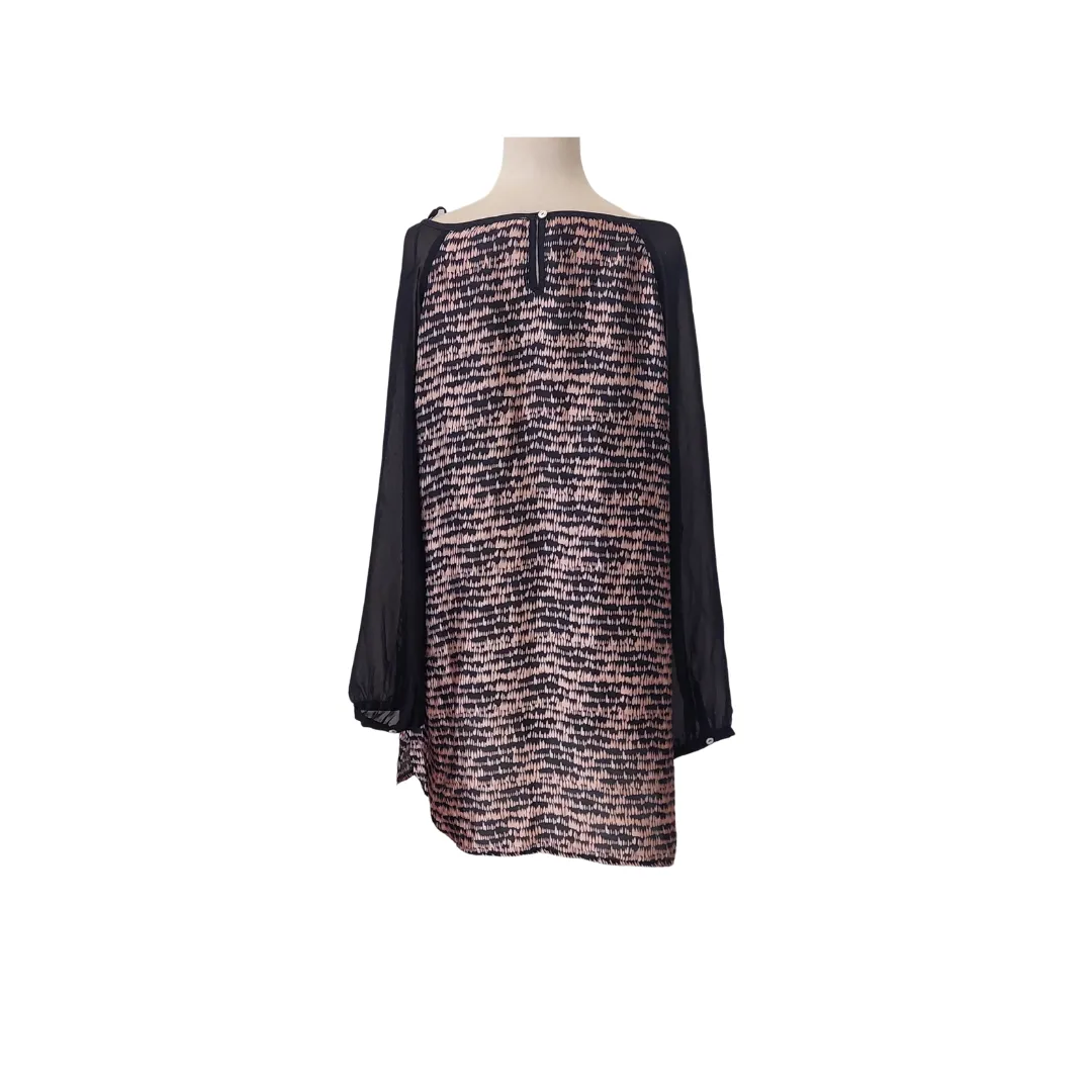 Black Rain Taupe and Black Printed Sheer Sleeves Top | Pre loved |