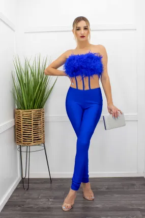 Blue Feather Tube Jumpsuit