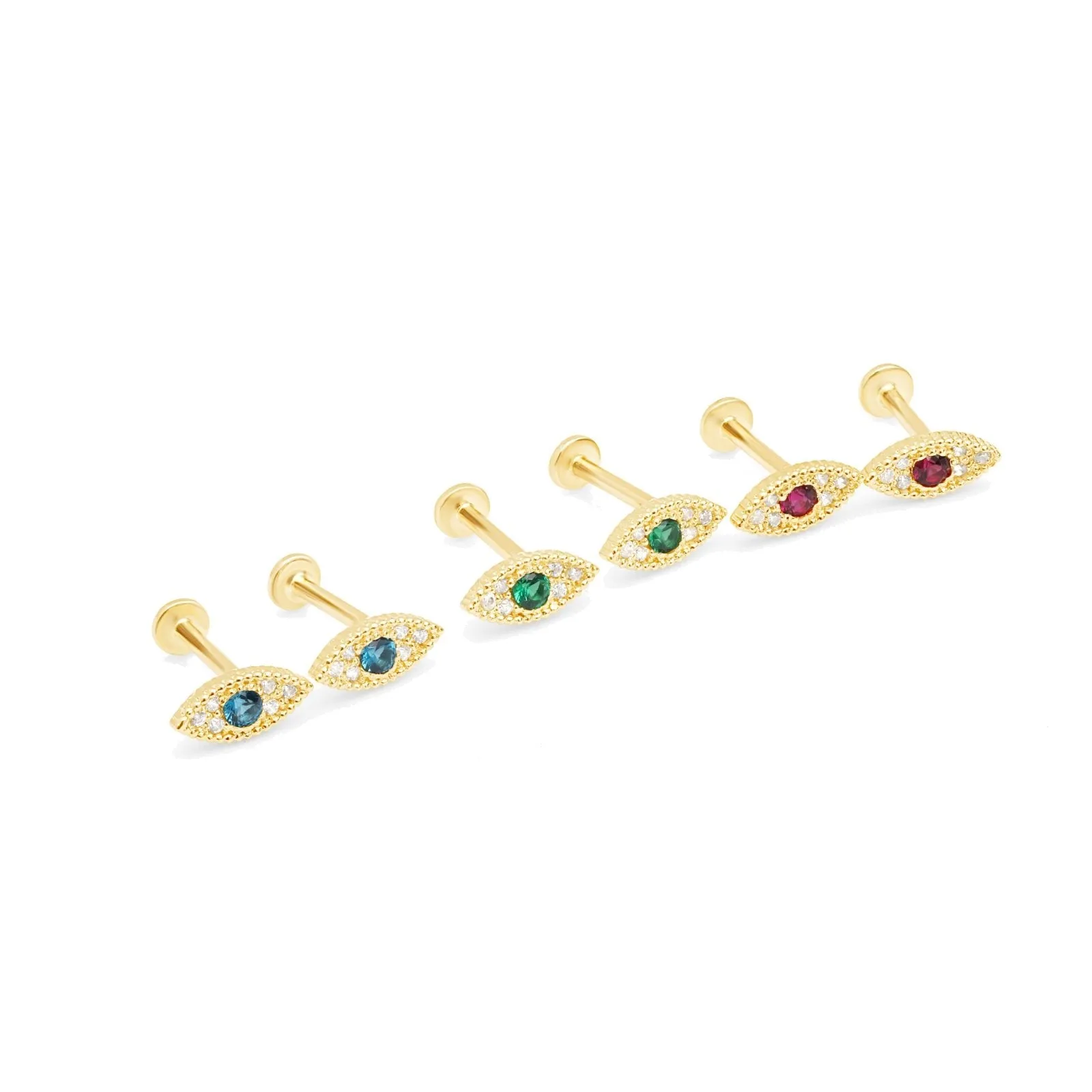 Blue Topaz Evil Eye Flat Back Stud