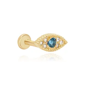 Blue Topaz Evil Eye Flat Back Stud