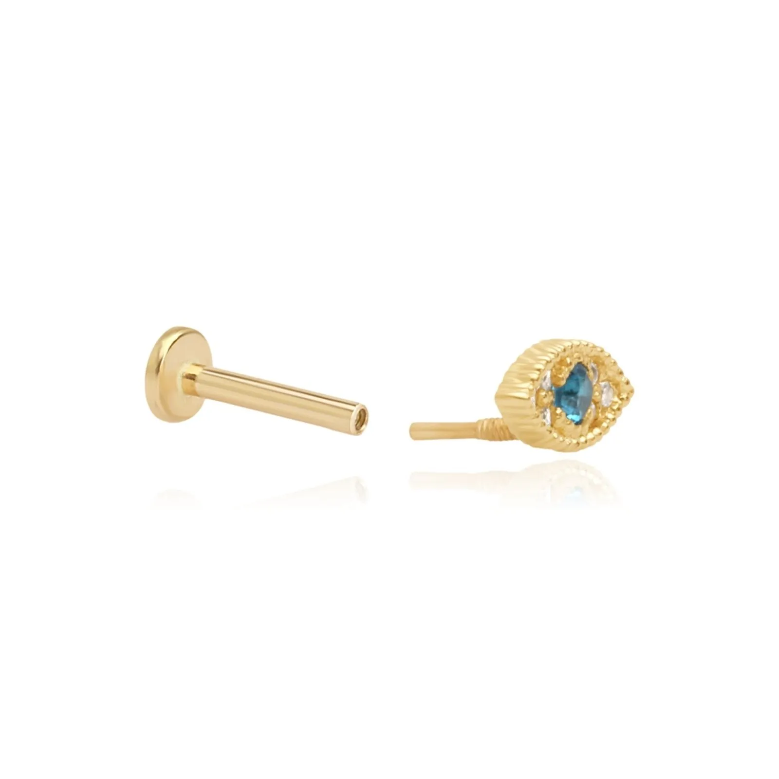 Blue Topaz Evil Eye Flat Back Stud