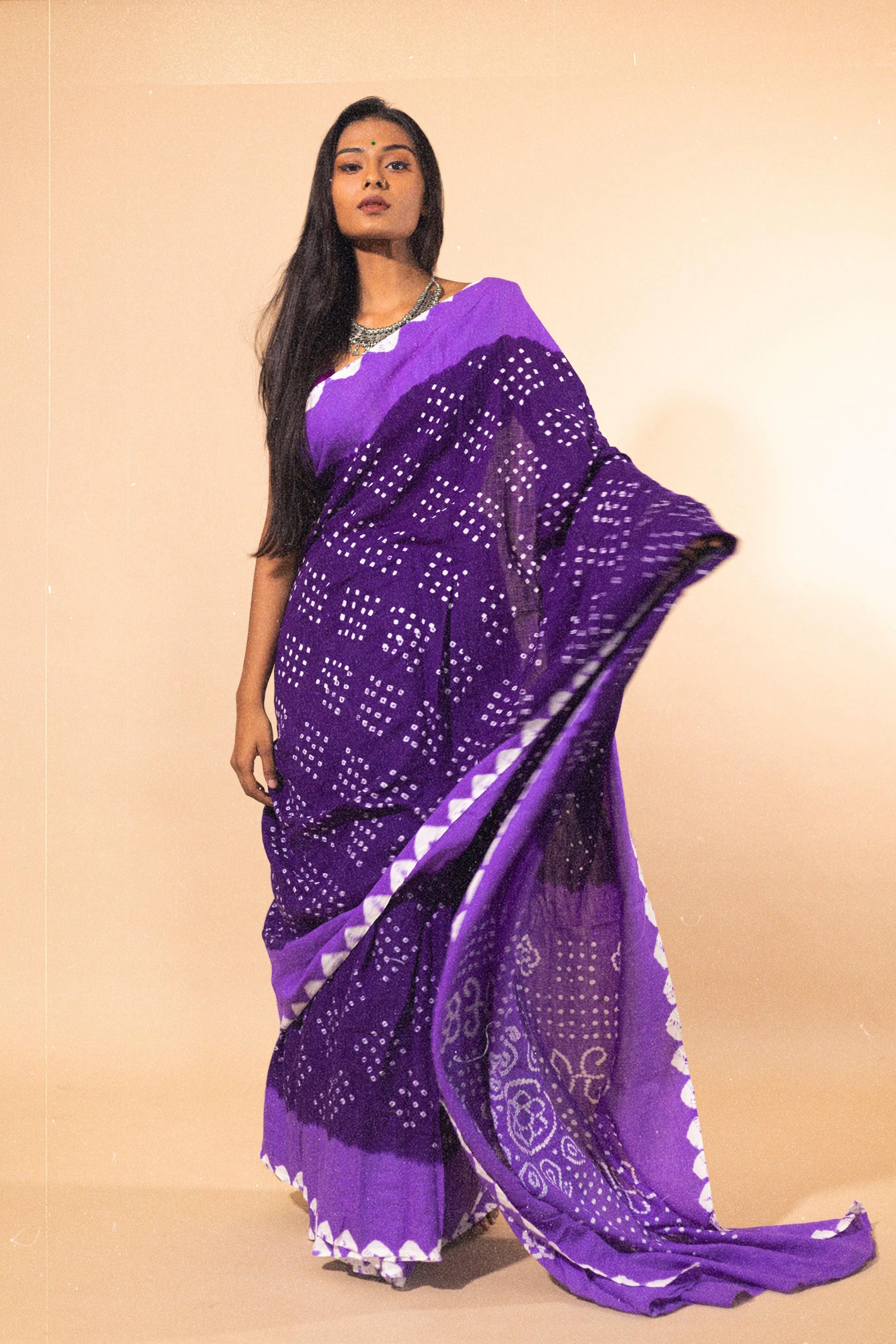 Boond - Kaisori Bandhani  shades of purple Bandhani cotton saree