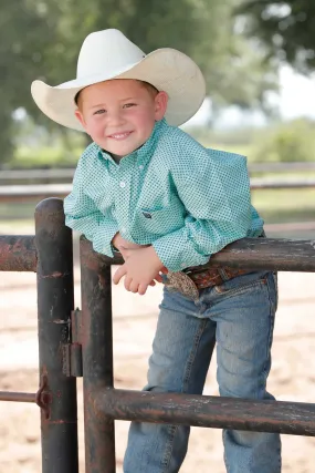 BOYS AQUA PRINT CINCH LONG SLEEVE SHIRT