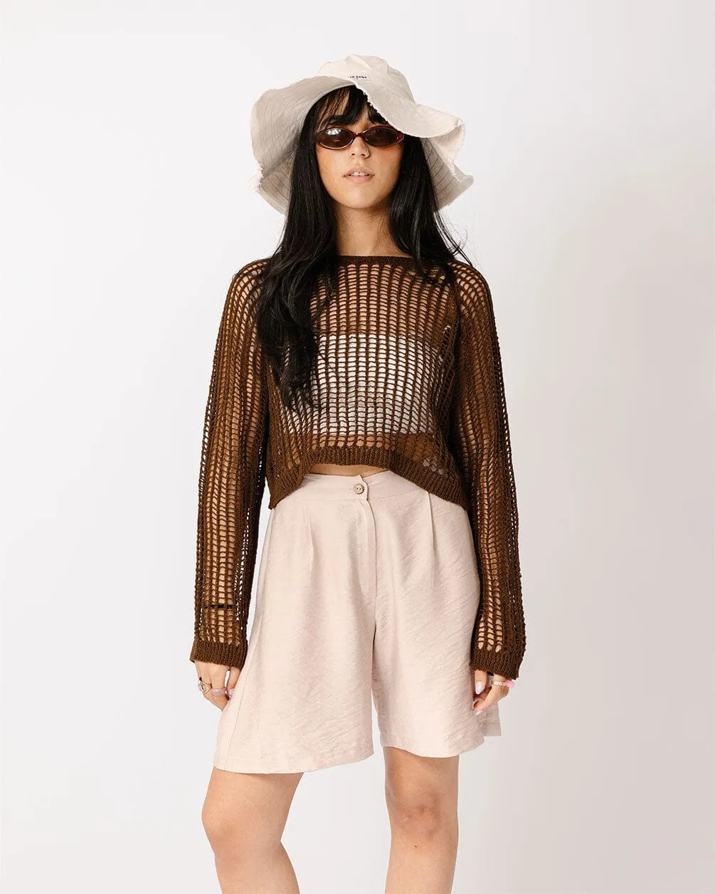 Brown Fishnet Top