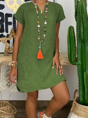 Casual Linen Short Sleeve Dress