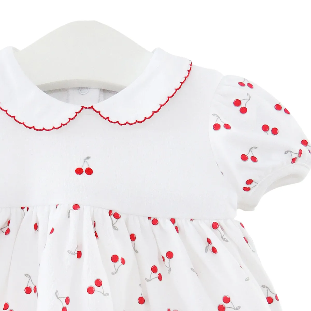 Cherries Embroidery and Printed Dress |  Baby Girl