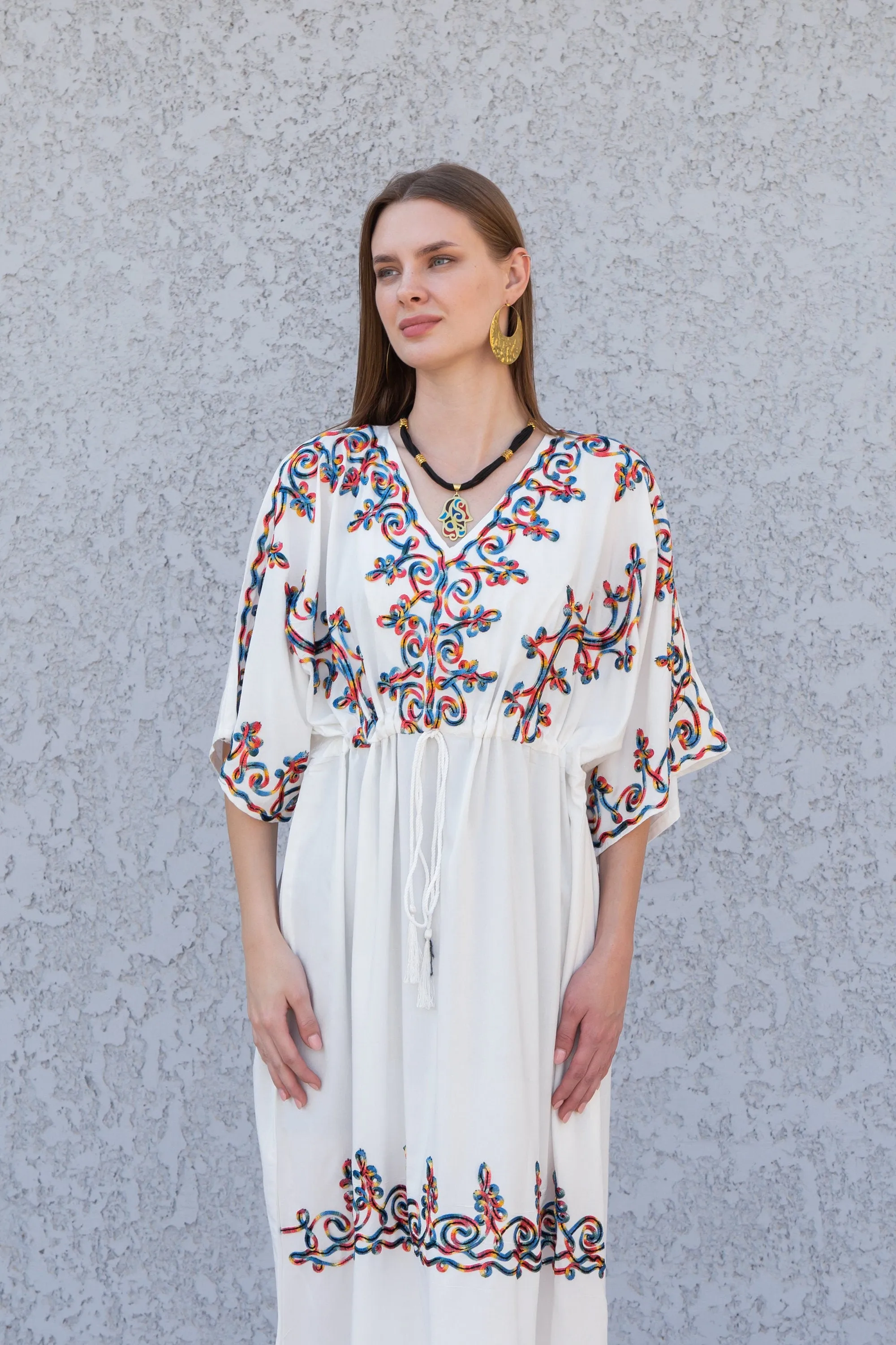 Chic white embroidered kaftan dress, house dress, African women clothing, Boho, caftans for women, caftans, kaftans, house kaftan