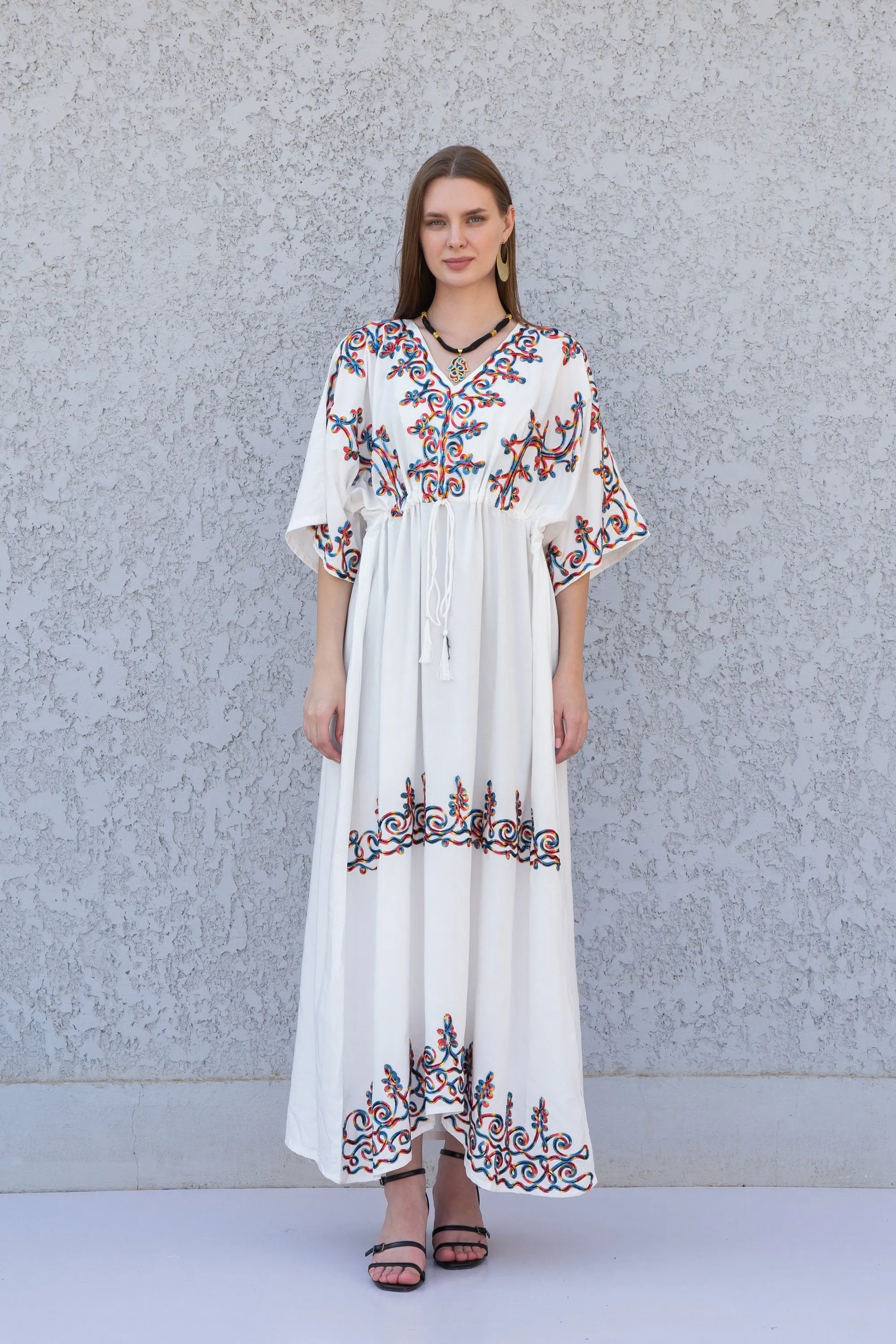 Chic white embroidered kaftan dress, house dress, African women clothing, Boho, caftans for women, caftans, kaftans, house kaftan