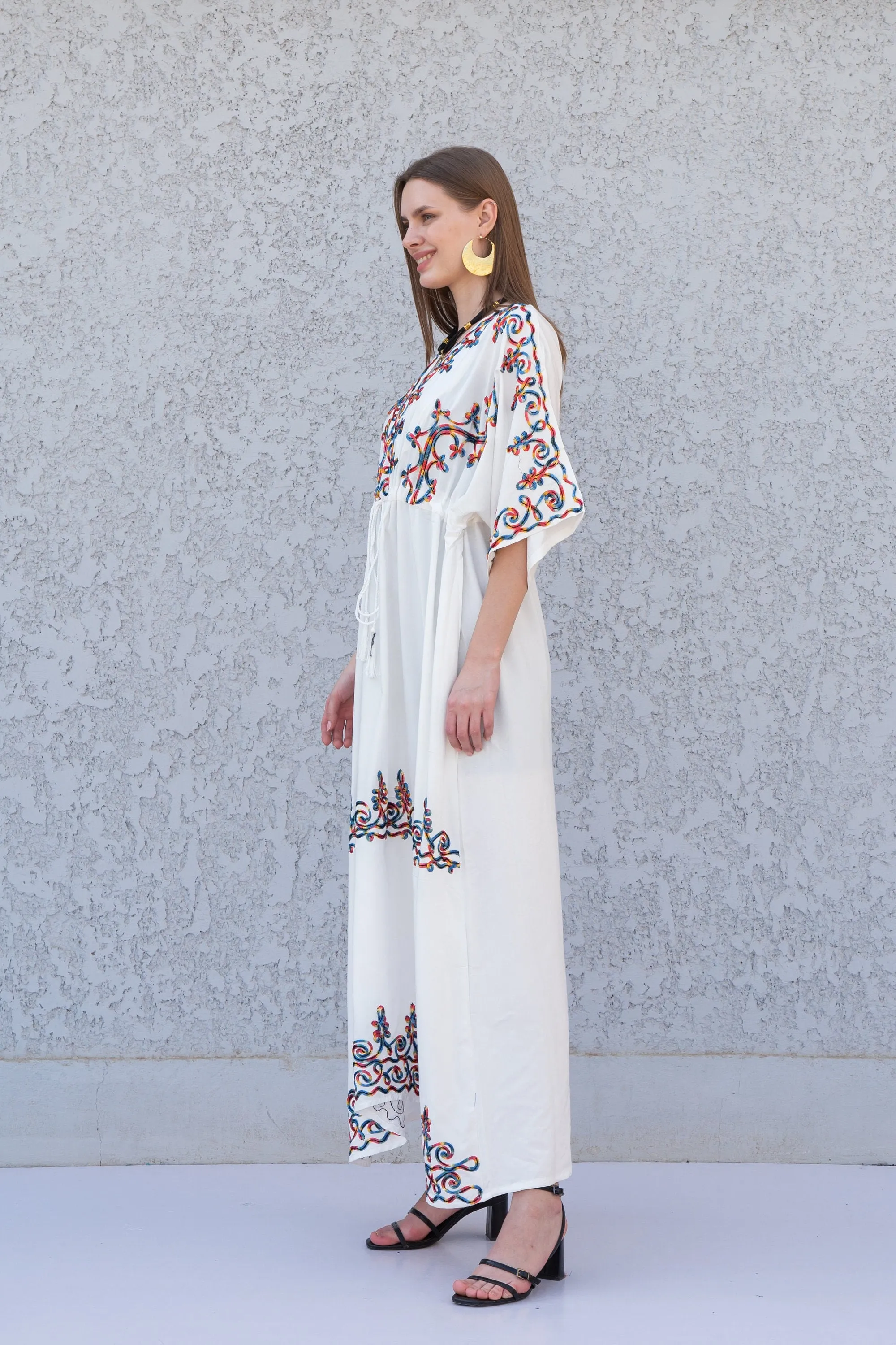 Chic white embroidered kaftan dress, house dress, African women clothing, Boho, caftans for women, caftans, kaftans, house kaftan