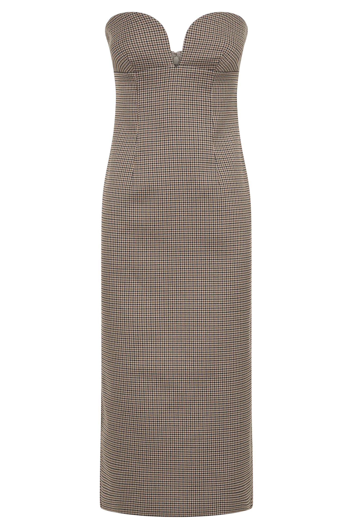 Christie Strapless Midi Dress - Tan Check