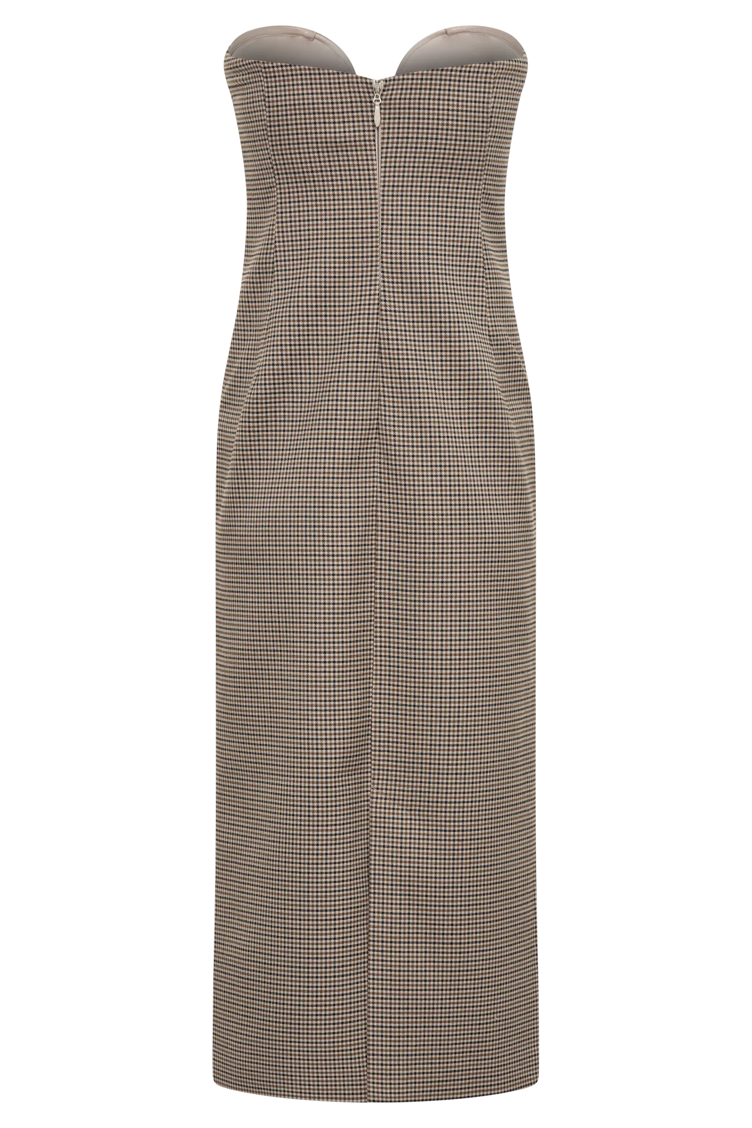 Christie Strapless Midi Dress - Tan Check