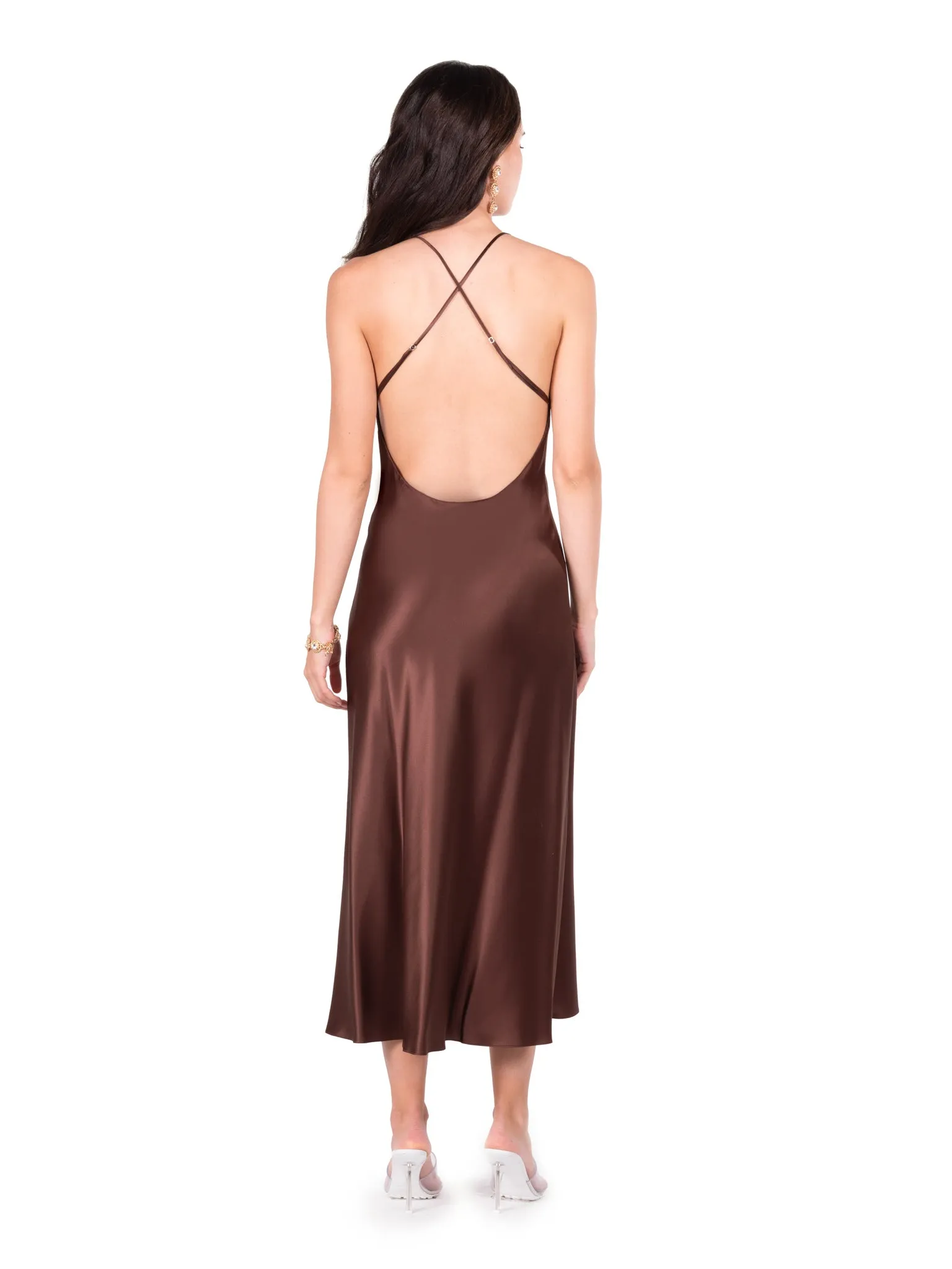 Coco Open Back Cross Strap Midi Slip Dress