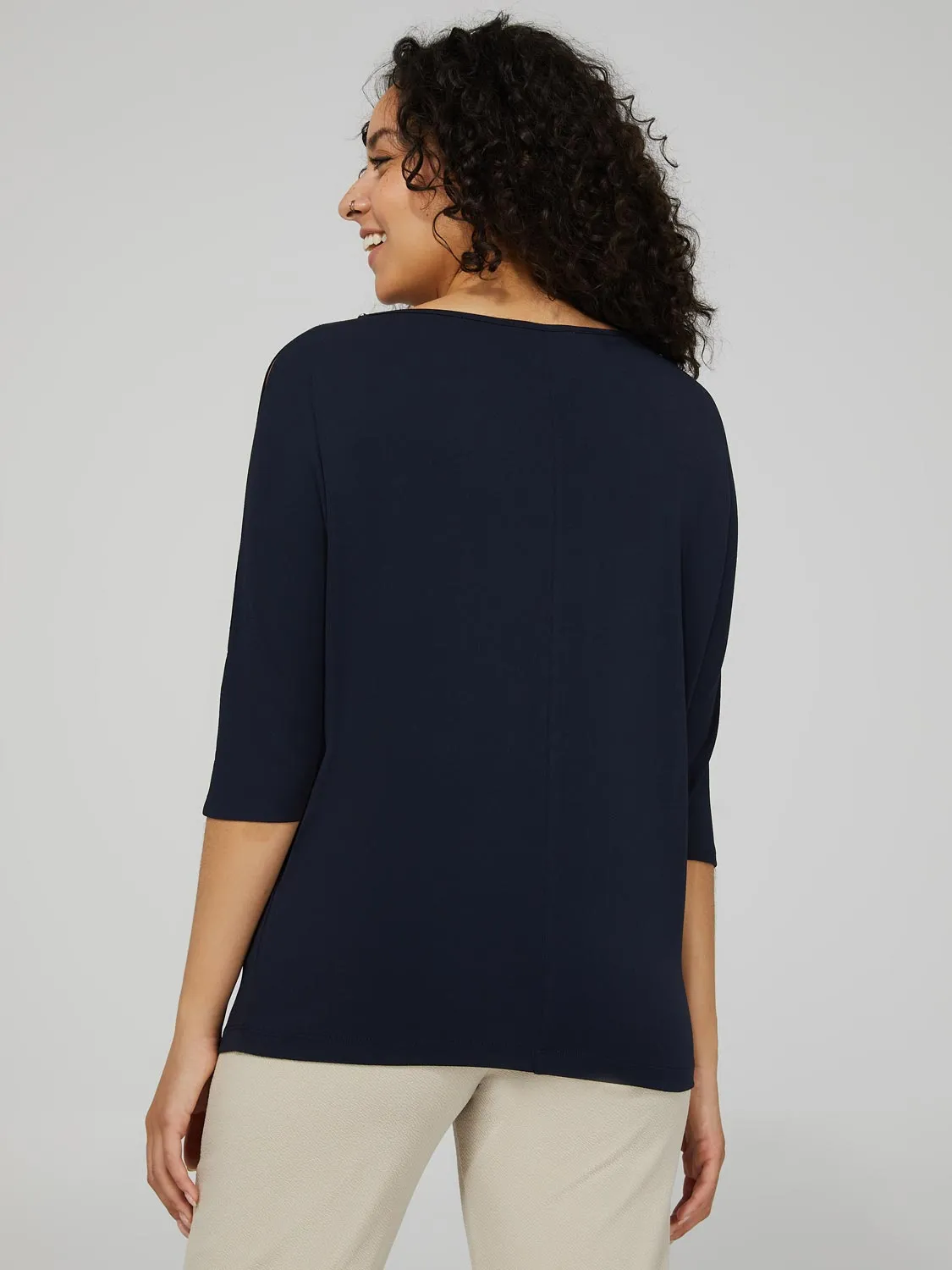 Cold Shoulder Top With Chain Neckline Detail