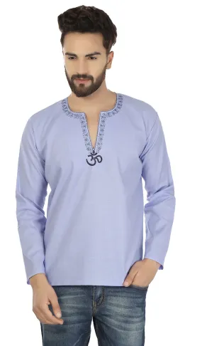 Cotton Dress Mens Short Kurta Shirt India Clothing (Blue)