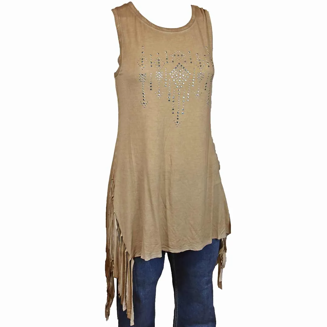 Cowgirl Hardware Women's Arrow Rhinestone Fringe Tank Top