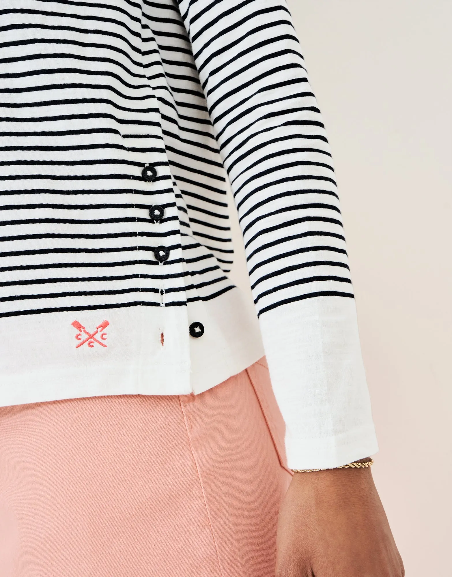 Crew Clothing - Cassandra Stripe Top With Button - White Navy