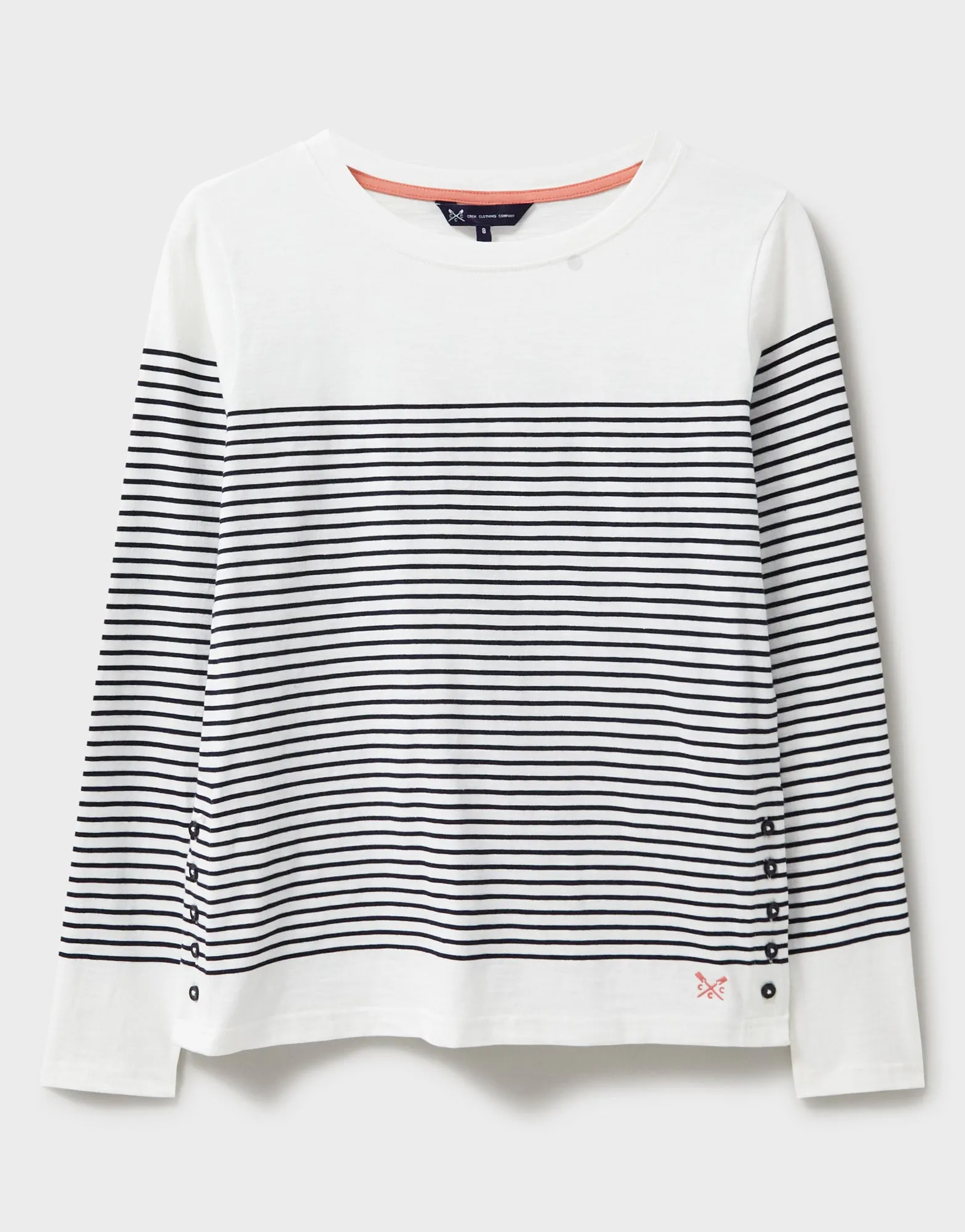 Crew Clothing - Cassandra Stripe Top With Button - White Navy