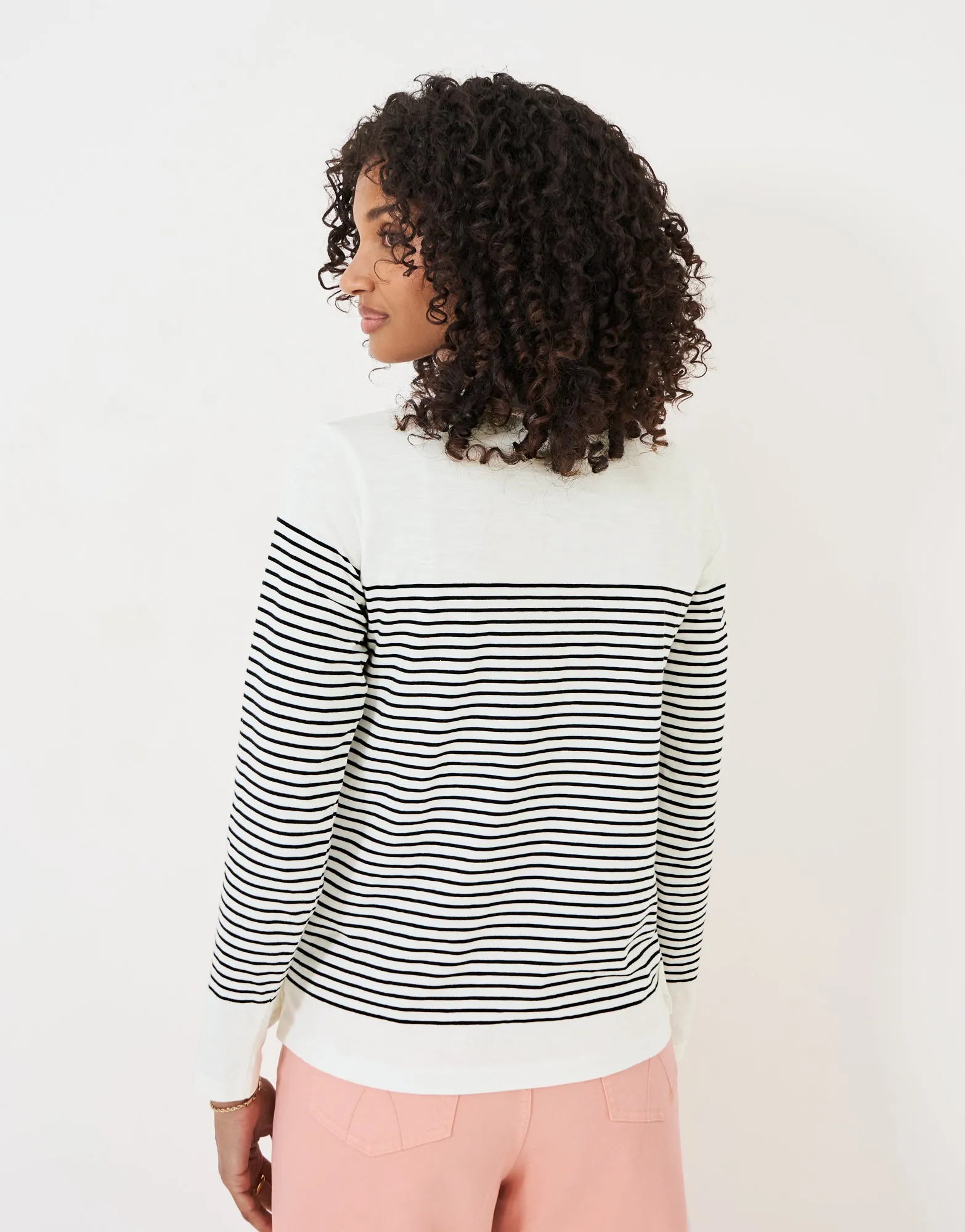 Crew Clothing - Cassandra Stripe Top With Button - White Navy