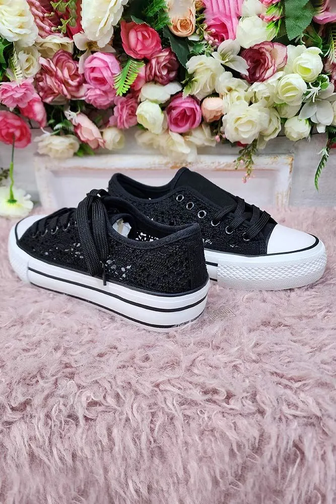 Crochet Pattern Lace Up Platform Sneakers