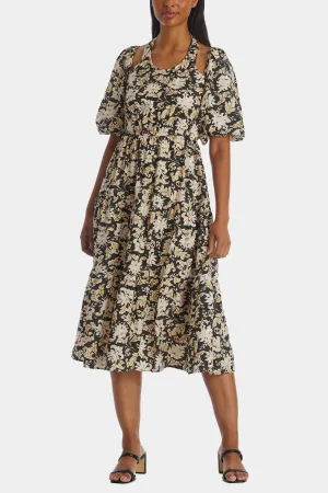 Cut Out Halter Floral Print Midi Dress