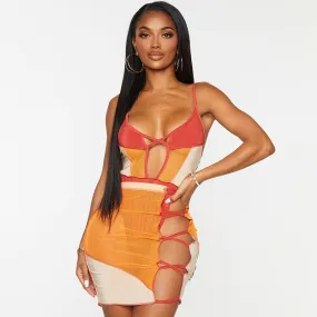 Cut Out Stitch Mesh Mini Dress