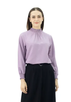 DAISY By VOIR Shirred High Neck Keyhole Back Blouse