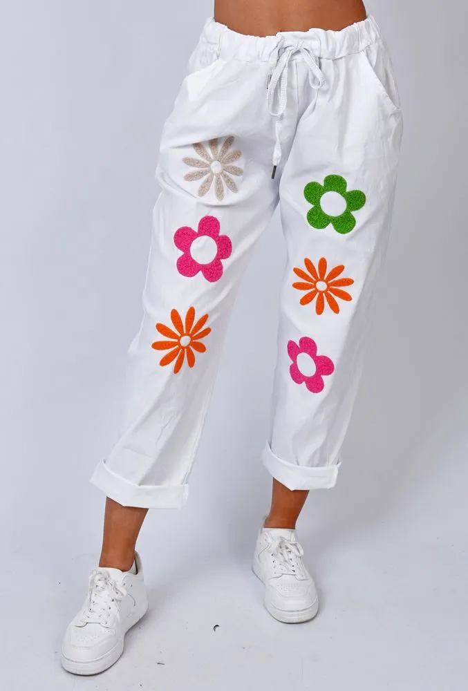 Daisy Flower Pattern Pockets Trousers